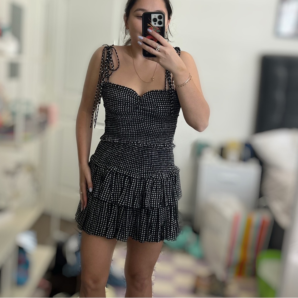 Black Polka Dot Tie-Shoulder Tiered Set